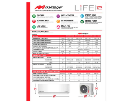 Imagen de Minisplit  Mirage LIFE 12  SETCLC121D 1 TON 220V C/CALEF Blanco